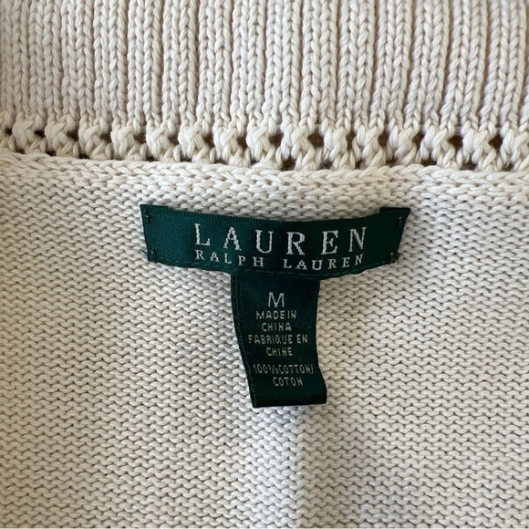 Lauren Ralph Lauren Cream Cowl Neck Metal Button Front Cardigan Sweater Medium - Picture 4 of 8